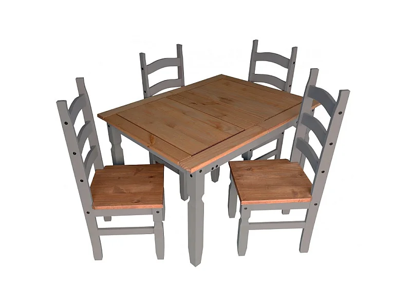 Mercers Furniture Corona Grey Wax Small Extending Dining Table & 4 Chairs Set Solid Wood Pine Wooden Kitchen with Mexican Styling