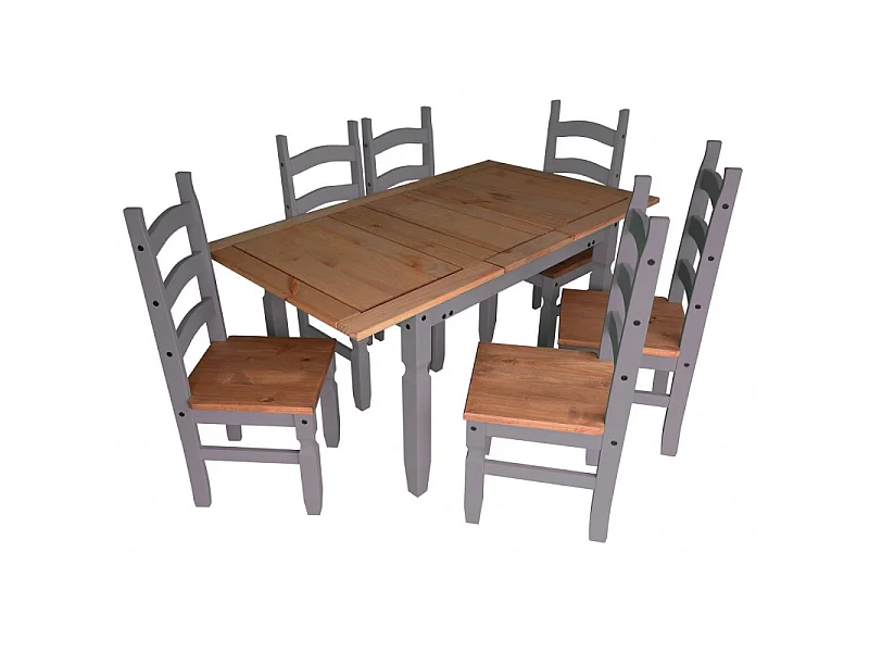 Mercers Furniture Corona Grey Wax Small Extending Dining Table & 4 Chairs Set Solid Wood Pine Wooden Kitchen with Mexican Styling