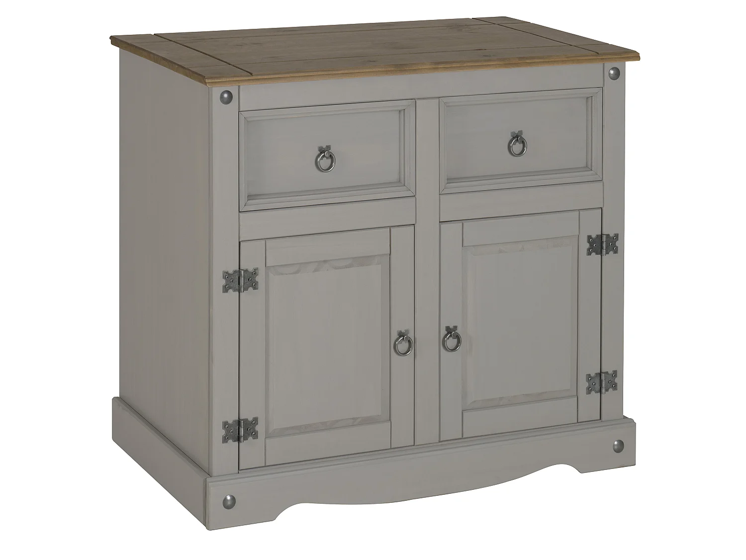 Mercers Furniture Corona 2 Door Sideboard Grey Painted Wax 2 Drawer Solid Wood Pine Wooden Cabinet with Mexican Styling