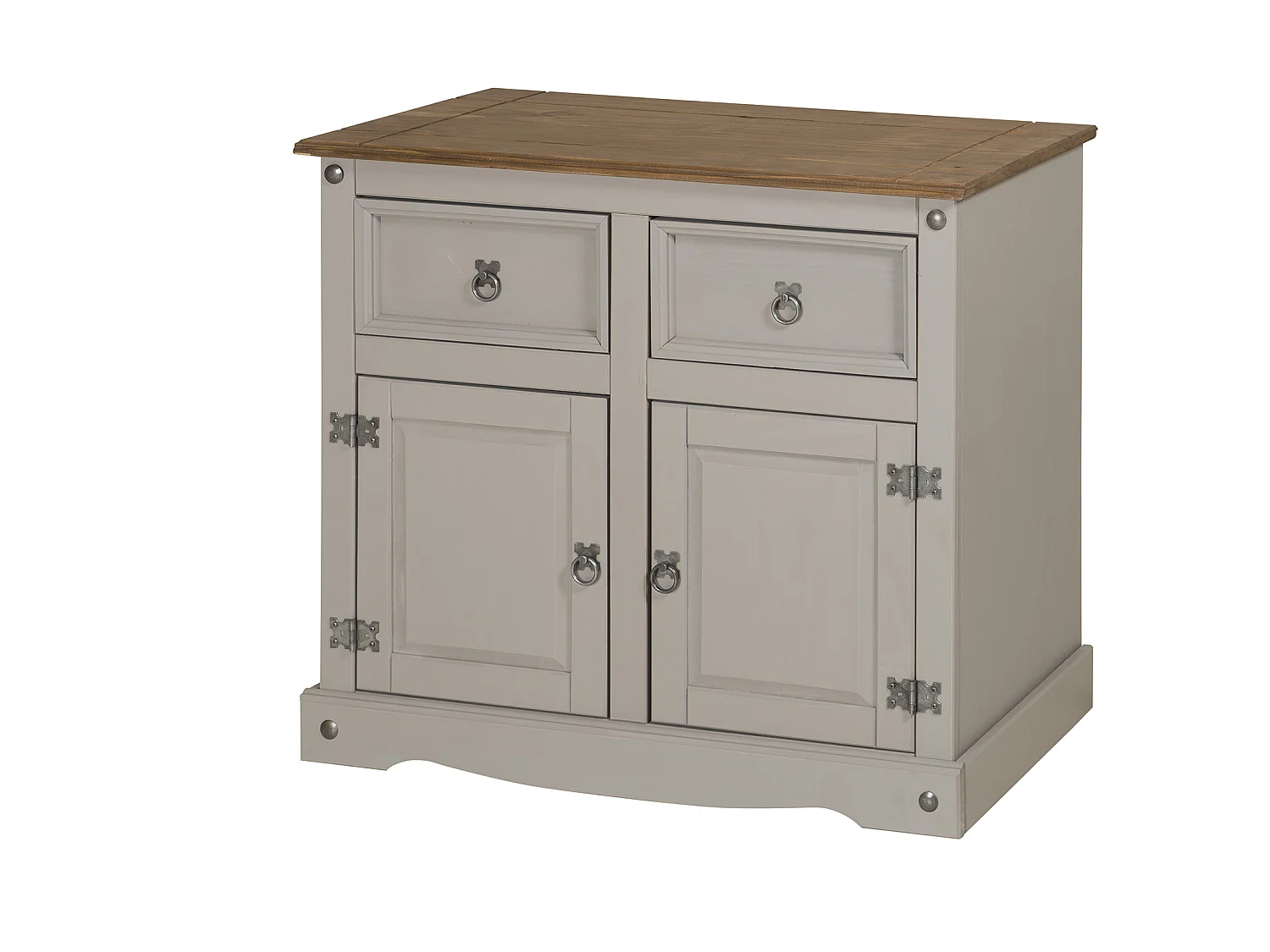 Mercers Furniture Corona 2 Door Sideboard Grey Painted Wax 2 Drawer Solid Wood Pine Wooden Cabinet with Mexican Styling
