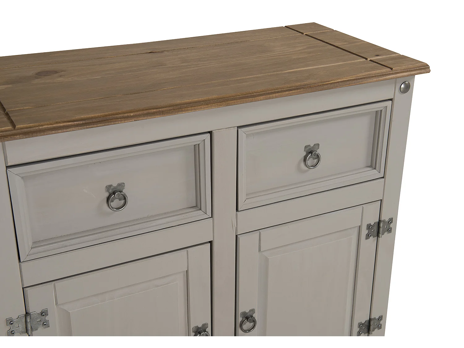 Mercers Furniture Corona 2 Door Sideboard Grey Painted Wax 2 Drawer Solid Wood Pine Wooden Cabinet with Mexican Styling