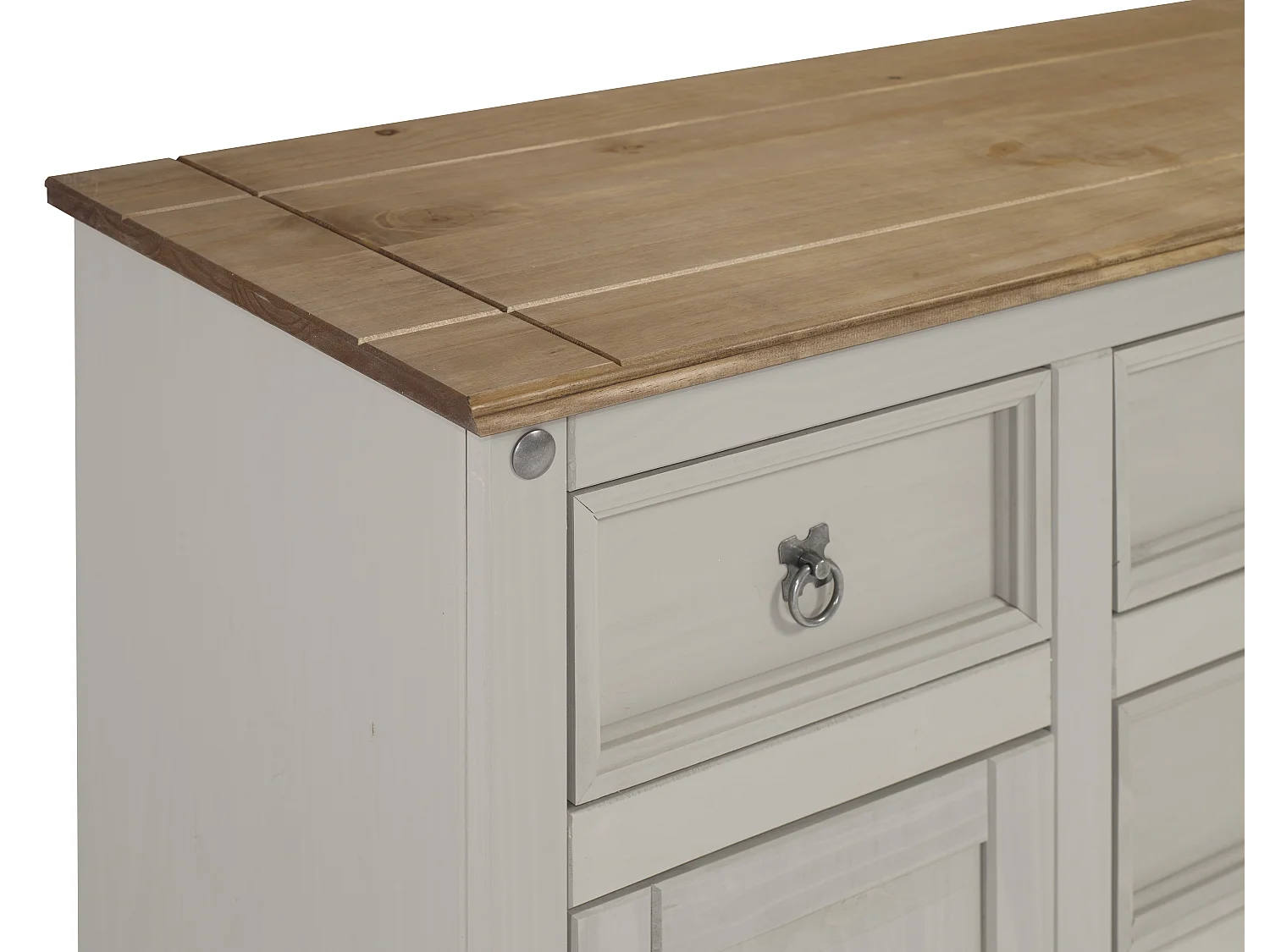 Mercers Furniture Corona Grey Wax Large 2 Door 5 Drawer Sideboard Cabinet Cupboard Solid Wood Pine Wooden Dresser with Mexican Styling