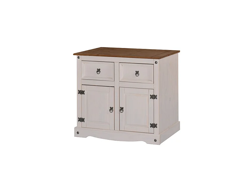 Mercers Furniture Corona White 2 Door 2 Drawer Sideboard Cabinet Solid Wood Pine Wooden with Mexican Styling