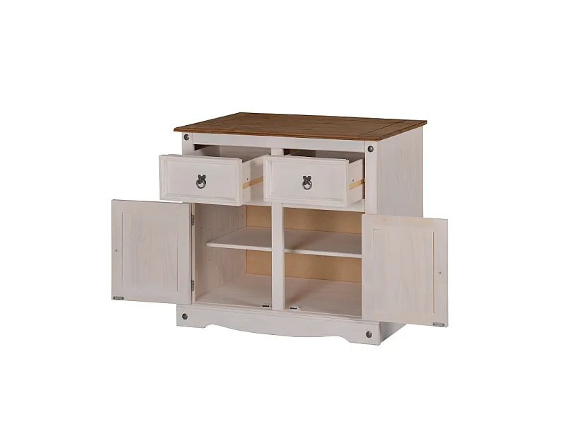 Mercers Furniture Corona White 2 Door 2 Drawer Sideboard Cabinet Solid Wood Pine Wooden with Mexican Styling