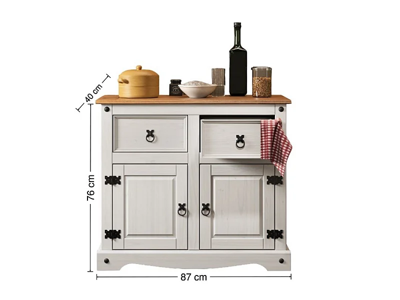 Mercers Furniture Corona White 2 Door 2 Drawer Sideboard Cabinet Solid Wood Pine Wooden with Mexican Styling