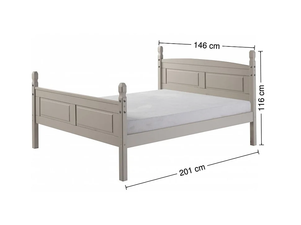 Mercers Furniture Corona Grey Wax 4'6 High End Double Bed Frame Solid Wood Pine Wooden with Mexican Styling