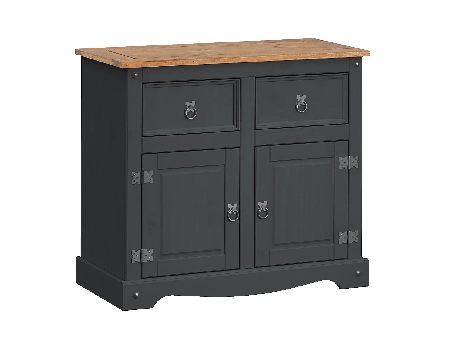 Mercers Furniture Corona Charcoal 2 Door 2 Drawer Sideboard Cabinet Cupboard Solid Wood Pine Wooden Dark Grey with Mexican Styling