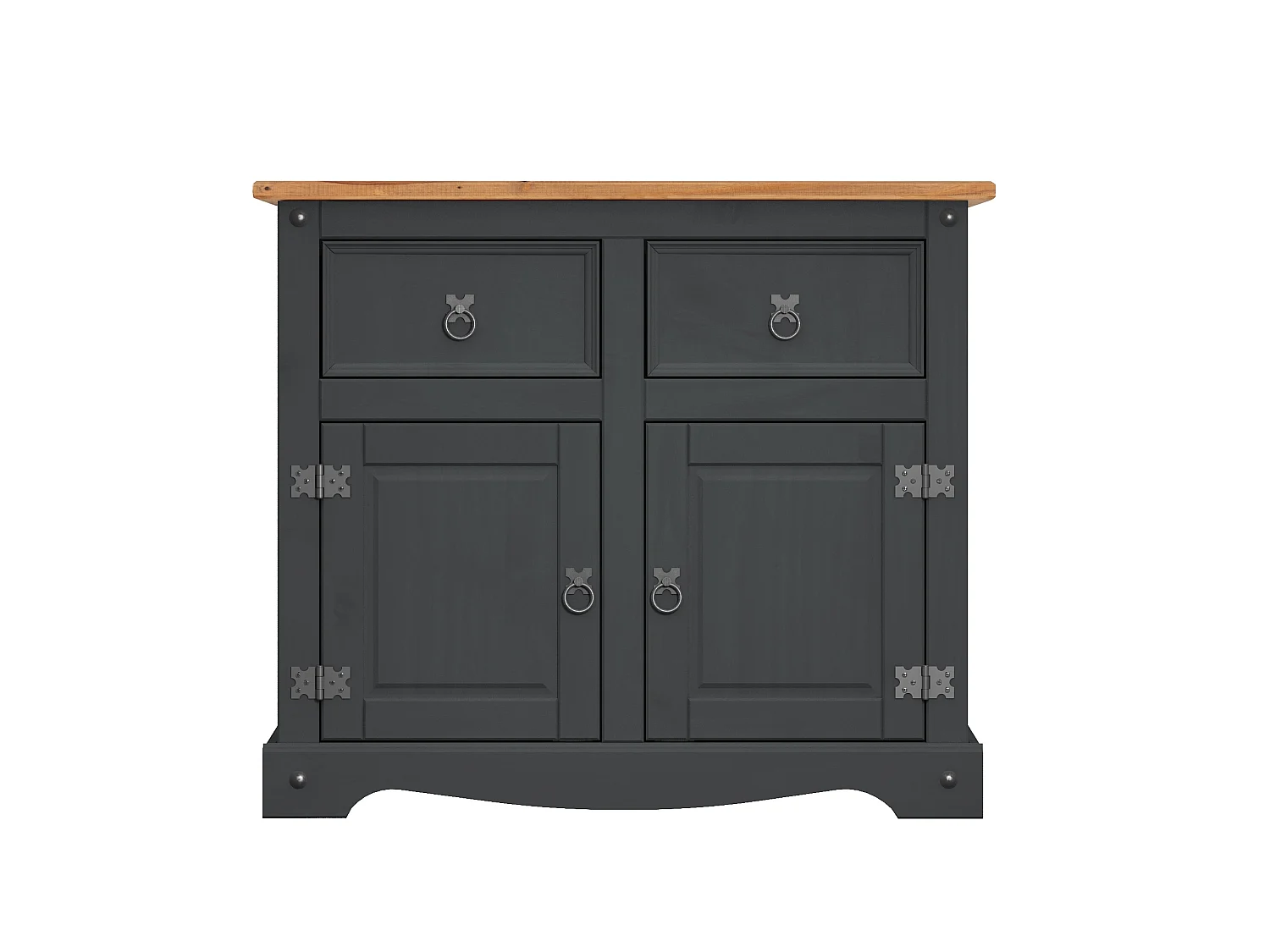 Mercers Furniture Corona Charcoal 2 Door 2 Drawer Sideboard Cabinet Cupboard Solid Wood Pine Wooden Dark Grey with Mexican Styling
