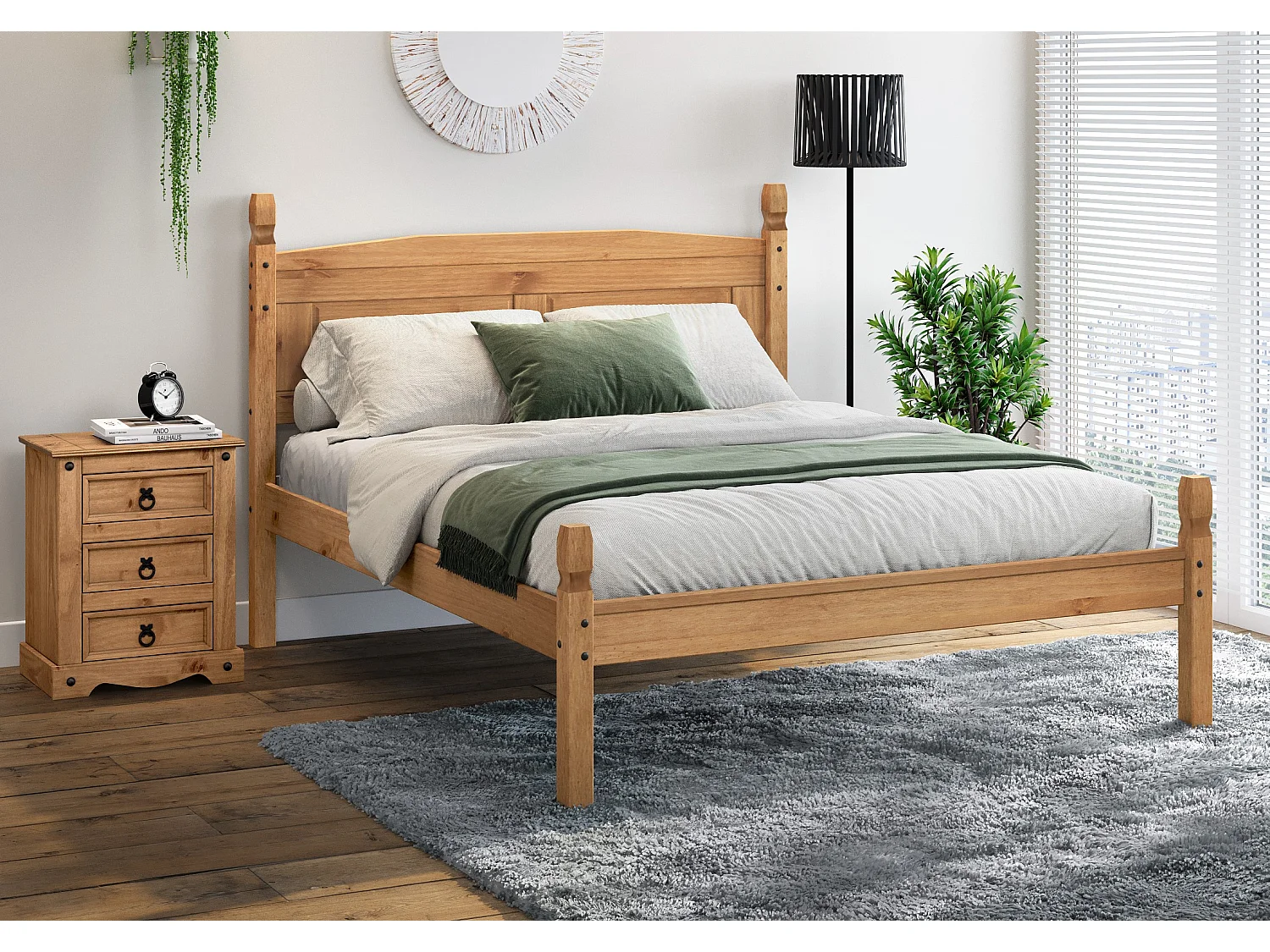 Mercers Furniture Corona 4'6 Double Low Foot End Bed Solid Wood Pine Wooden Bedroom with Mexican Styling