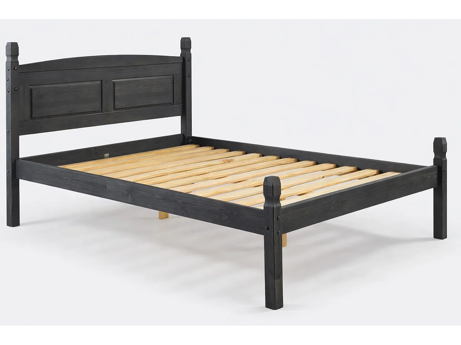 Mercers Furniture Corona Charcoal 4'6" Low End Double Bed Frame Solid Wood Mexican Pine Wooden Bedroom Dark Grey