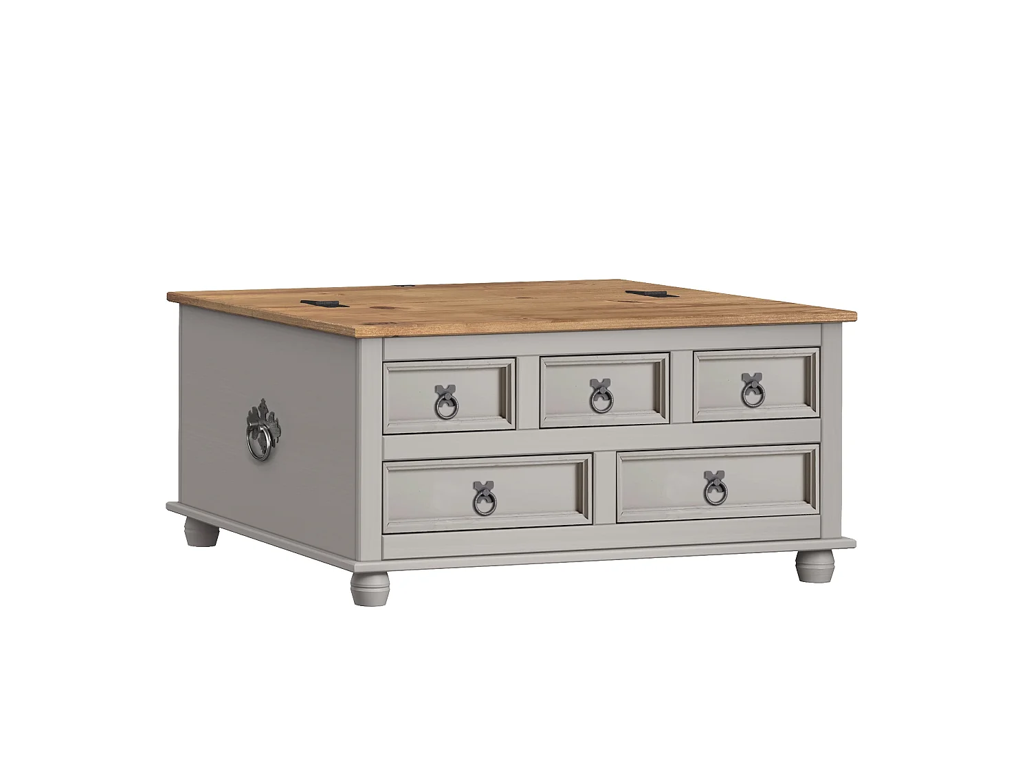 Mercers Furniture Corona Grey Wax 5 Drawer Storage Chest Blanket Box Ottoman Coffee Table Trunk Solid Wood Mexican Pine Wooden