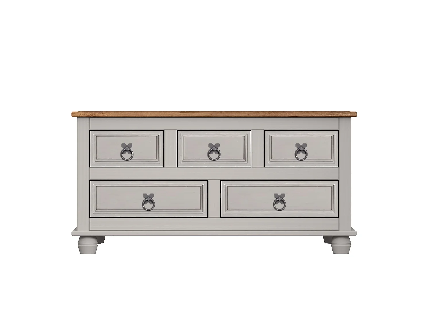 Mercers Furniture Corona Grey Wax 5 Drawer Storage Chest Blanket Box Ottoman Coffee Table Trunk Solid Wood Mexican Pine Wooden