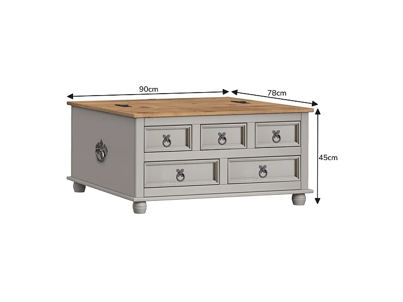 Mercers Furniture Corona Grey Wax 5 Drawer Storage Chest Blanket Box Ottoman Coffee Table Trunk Solid Wood Mexican Pine Wooden