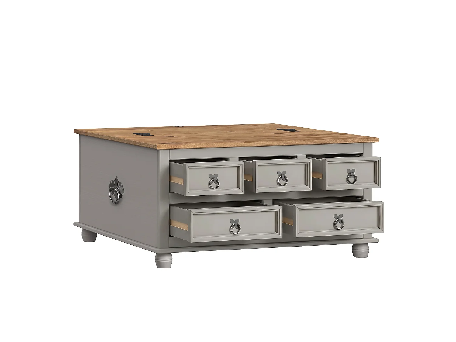 Mercers Furniture Corona Grey Wax 5 Drawer Storage Chest Blanket Box Ottoman Coffee Table Trunk Solid Wood Mexican Pine Wooden