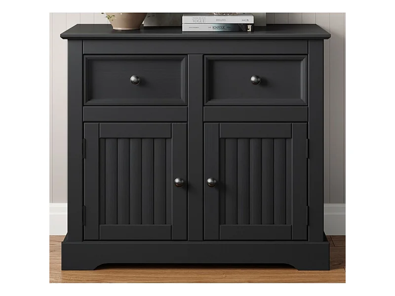 Mercers Furniture Country Carbon 2 Door 2 Drawer Sideboard Cabinet Storage Cupboard Solid Wood Pine Wooden Dark Grey with Mexican Styling