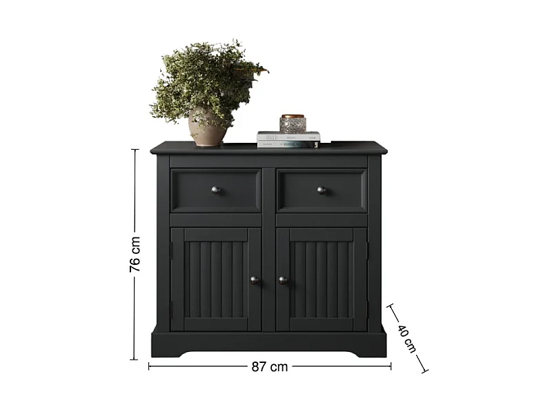 Mercers Furniture Country Carbon 2 Door 2 Drawer Sideboard Cabinet Storage Cupboard Solid Wood Pine Wooden Dark Grey with Mexican Styling