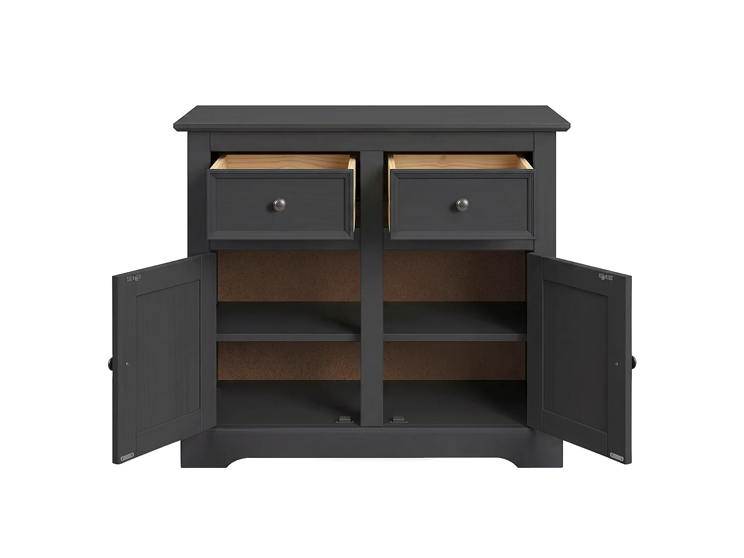 Mercers Furniture Country Carbon 2 Door 2 Drawer Sideboard Cabinet Storage Cupboard Solid Wood Pine Wooden Dark Grey with Mexican Styling