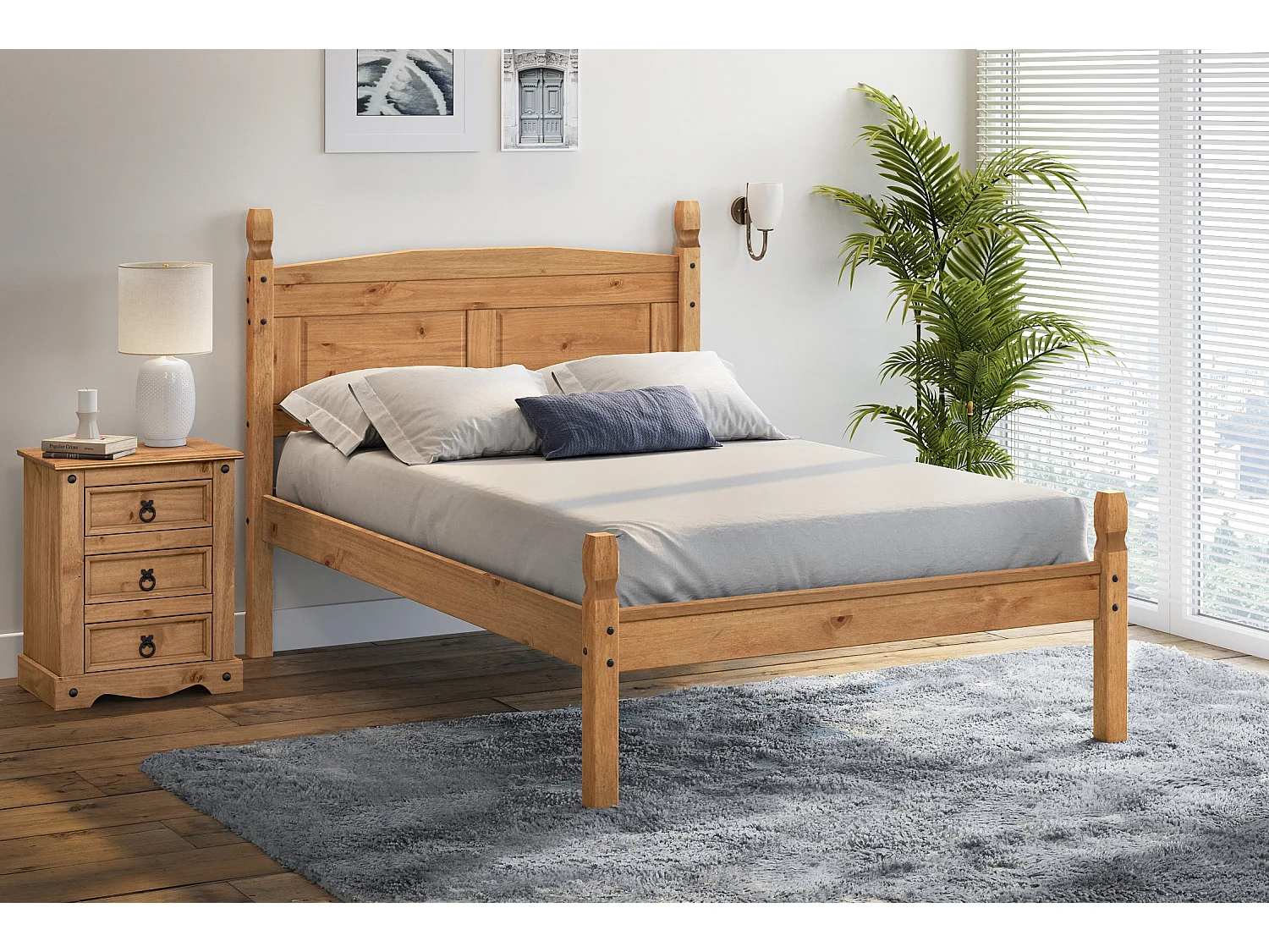 Mercers Furniture Corona 4'0" Small Double Low Foot End Bed Frame Solid Wood Pine Wooden Bedroom 4FT with Mexican Styling