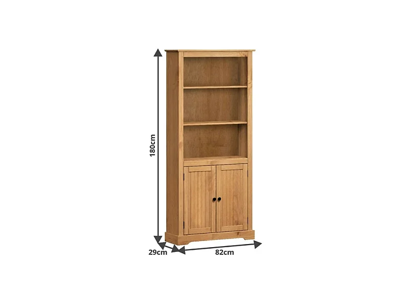 Mercers Furniture Country Antique 2 Door Bookcase Display Cupboard Open Shelving Solid Wood Pine Wooden