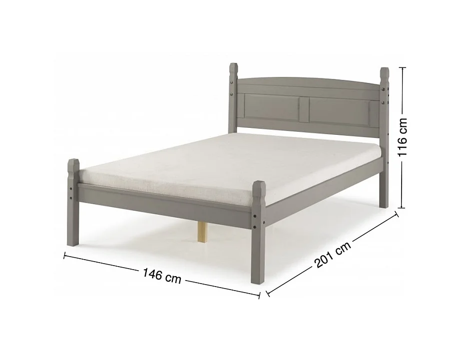 Mercers Furniture Corona Grey Wax 4'6 Low End Double Bed Frame Solid Wood Pine Wooden Bedroom with Mexican Styling