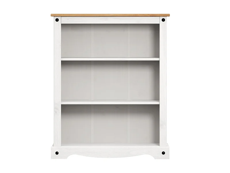 Mercers Furniture Corona White Small Low 3 Shelf Bookcase Solid Wood Pine Wooden Shelving Display Unit with Mexican Styling