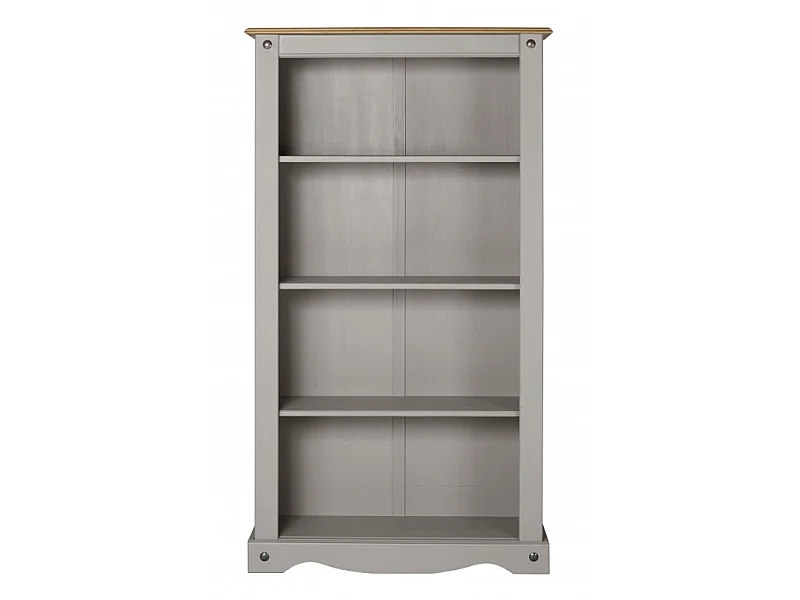 Mercers Furniture Corona Grey Wax Medium Bookcase Open Shelving Display Unit Solid Wood Pine Wooden with Mexican Styling