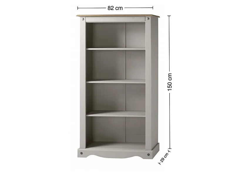 Mercers Furniture Corona Grey Wax Medium Bookcase Open Shelving Display Unit Solid Wood Pine Wooden with Mexican Styling