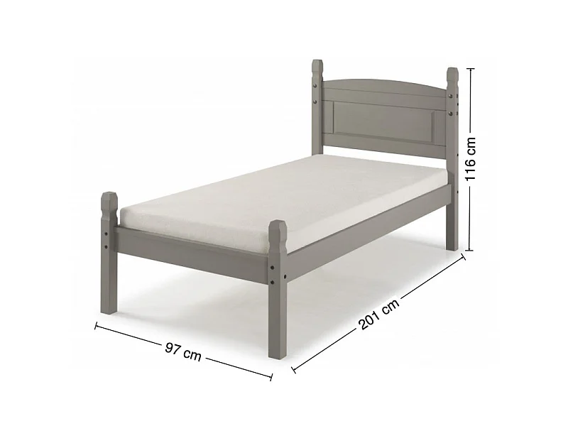 Mercers Furniture Corona Grey Wax 3'0 Low End Single Bed Frame Solid Wood Pine Wooden Bedroom with Mexican Styling