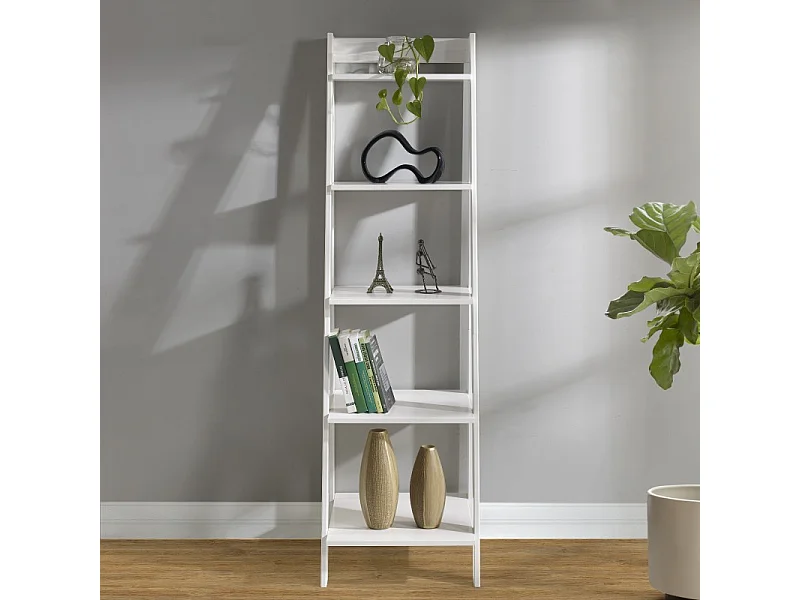 Mercers Furniture Corona White Ladder Bookcase Open Display Shelves Solid Wood Mexican Pine Wooden