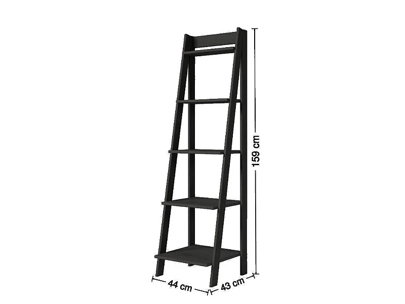 Mercers Furniture Corona Charcoal Ladder Bookcase Open Leaning Shelving Storage Solid Wood Mexican Pine Wooden Dark Grey