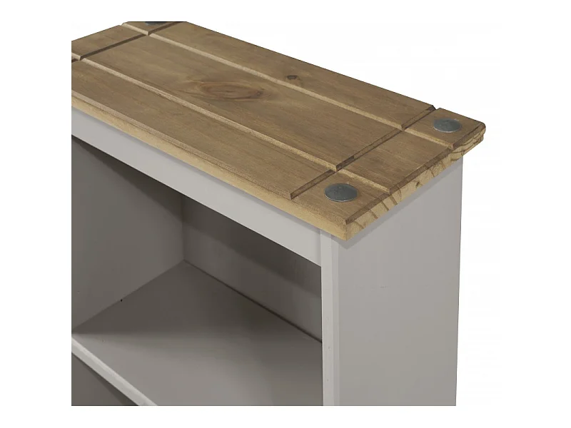 Mercers Furniture Corona Grey Wax Low Narrow Bookcase CD Open Storage Display Shelves Small Solid Wood Pine Wooden with Mexican Styling