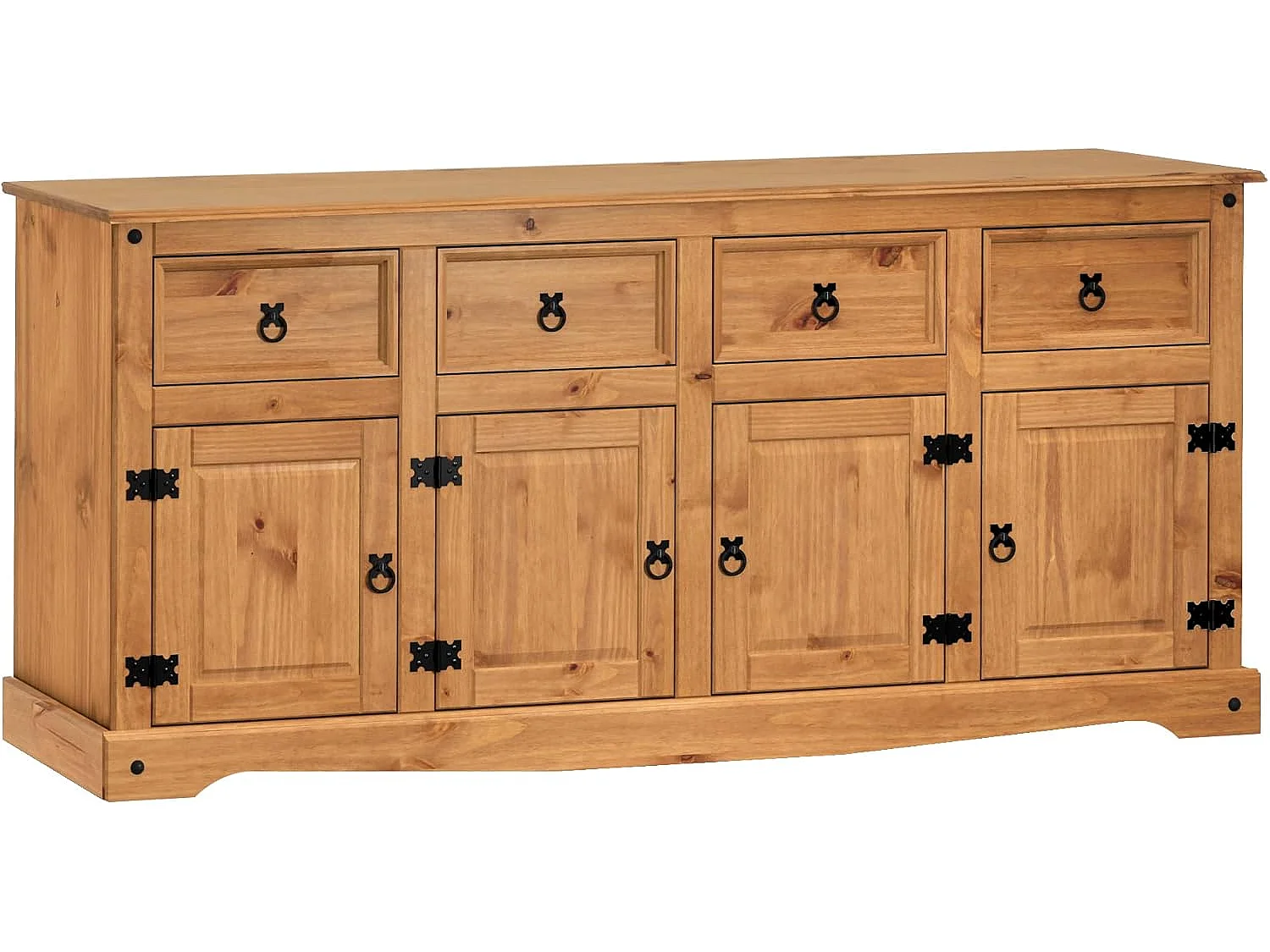 Mercers Furniture Corona 4 Door 4 Drawer Sideboard Large Cabinet Storage Cupboard Solid Wood Pine Wooden Dresser with Mexican Styling