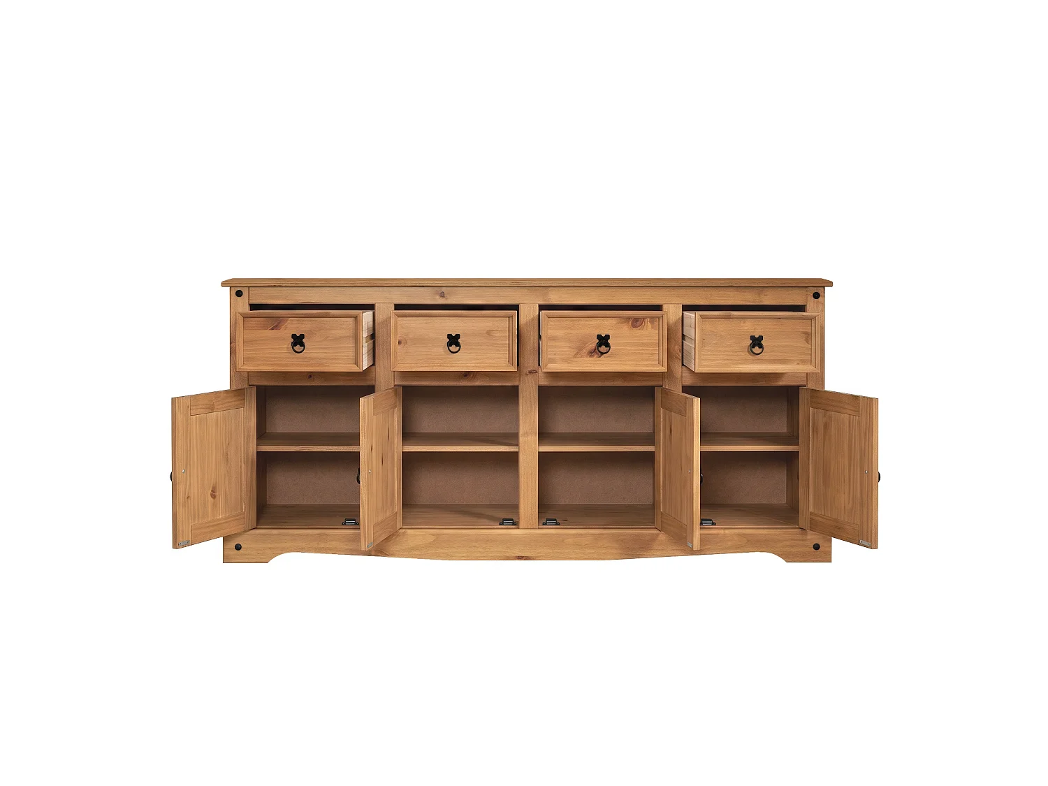 Mercers Furniture Corona 4 Door 4 Drawer Sideboard Large Cabinet Storage Cupboard Solid Wood Pine Wooden Dresser with Mexican Styling