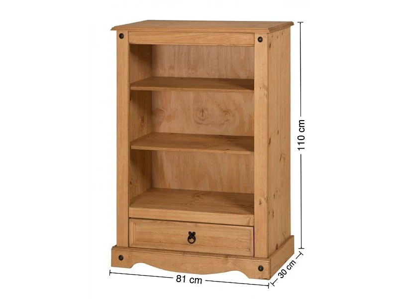 Mercers Furniture Corona 1 Drawer Bookcase Open Display Shelving Storage Solid Wood Pine Wooden with Mexican Styling
