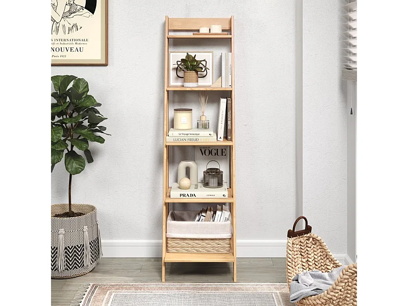 Mercers Furniture Corona Ladder Bookcase Open Leaning Storage Shelving Display Unit Solid Wood Mexican Pine Wooden