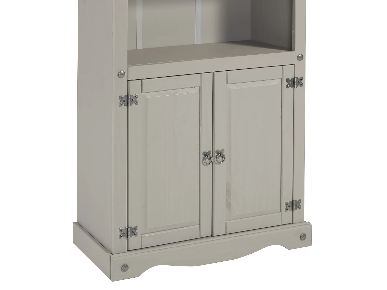 Mercers Furniture Corona Grey Wax 2 Door Bookcase 3 Shelf Display Cupboard Cabinet Solid Wood Pine Wooden with Mexican Styling