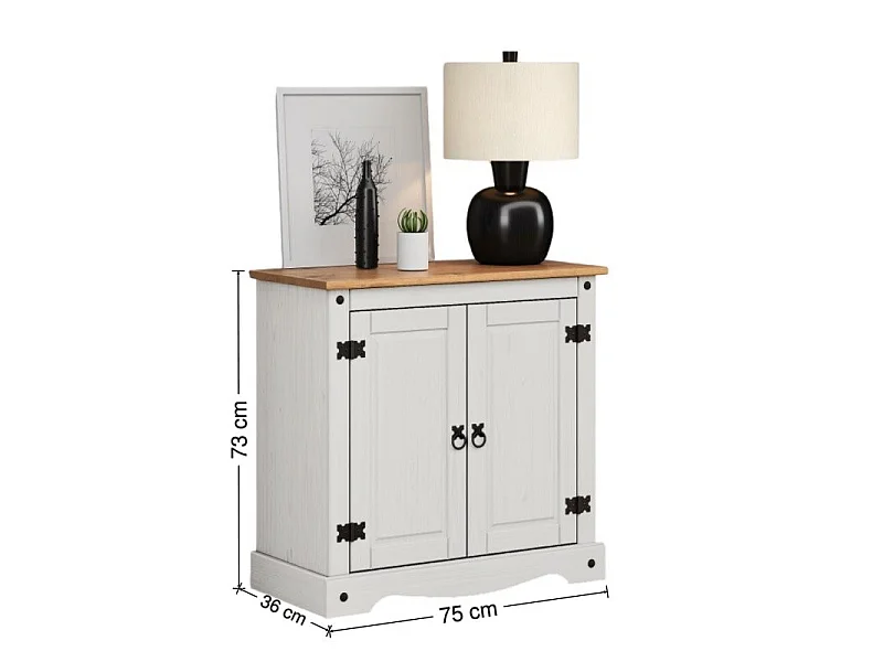 Mercers Furniture Corona White 2 Door Cupboard Small Sideboard Solid Wood Pine Wooden with Mexican Styling