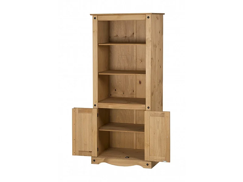 Mercers Furniture Corona 2 Door Bookcase Display Cupboard Storage Shelving Solid Wood Pine Wooden with Mexican Styling