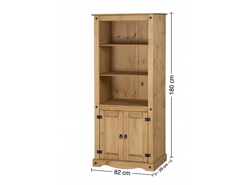 Mercers Furniture Corona 2 Door Bookcase Display Cupboard Storage Shelving Solid Wood Pine Wooden with Mexican Styling