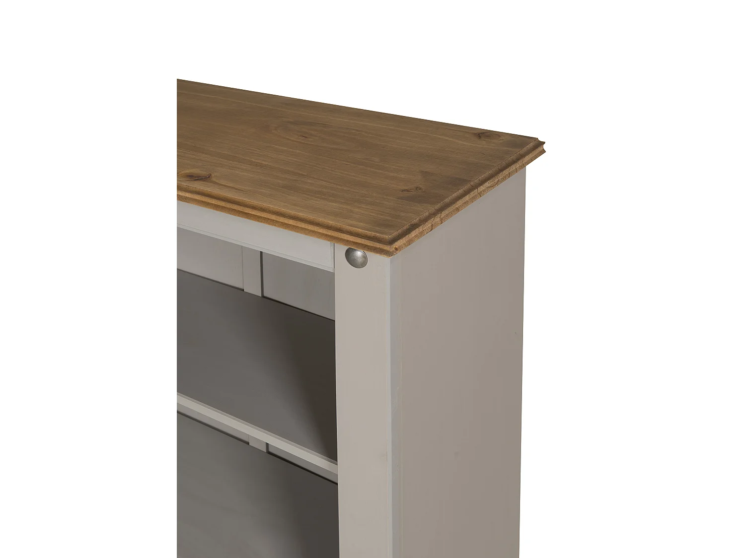 Mercers Furniture Corona Grey Wax Small Bookcase 2 Shelf Open Shelving Display Unit Solid Wood Pine Wooden with Mexican Styling