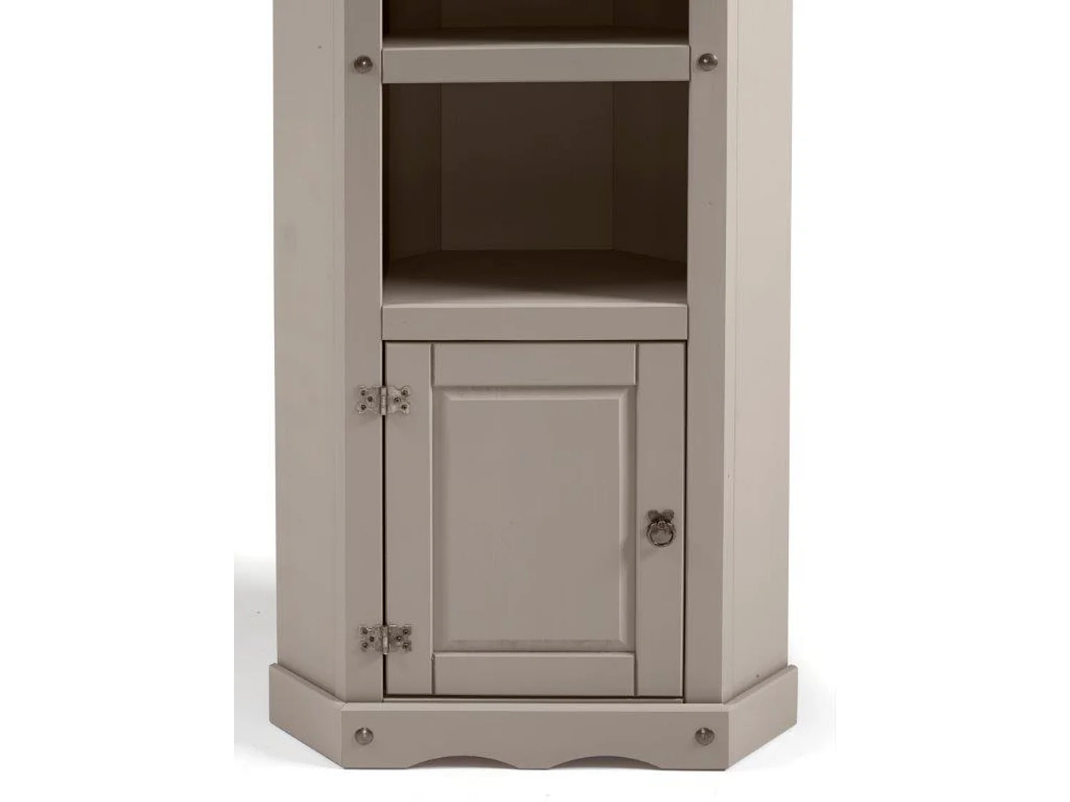 Mercers Furniture Corona Grey Wax Corner Display Unit 1 Door 3 Shelf Bookcase Open Storage Solid Wood Pine Wooden with Mexican Styling