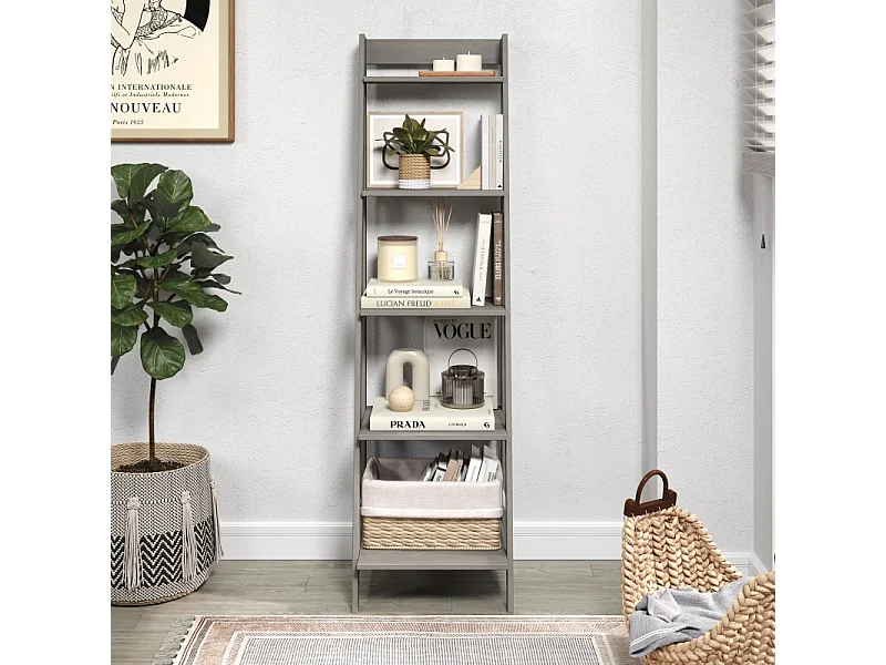 Mercers Furniture Corona Grey Wax Ladder Bookcase Open Shelving Storage Solid Wood Mexican Pine Wooden Display Unit