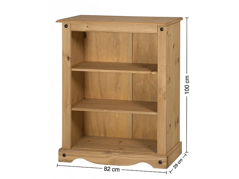 Mercers Furniture Corona Small Bookcase 2 Shelf Low Open Shelving Storage Solid Wood Pine Wooden with Mexican Styling