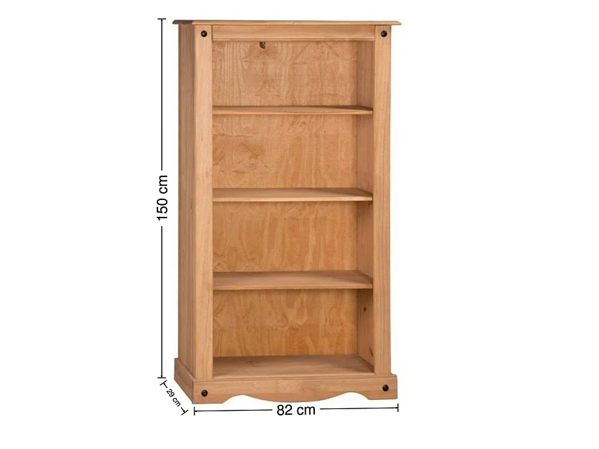 Mercers Furniture Corona Medium Bookcase 3 Shelf Display Open Shelving Solid Wood Pine Wooden with Mexican Styling