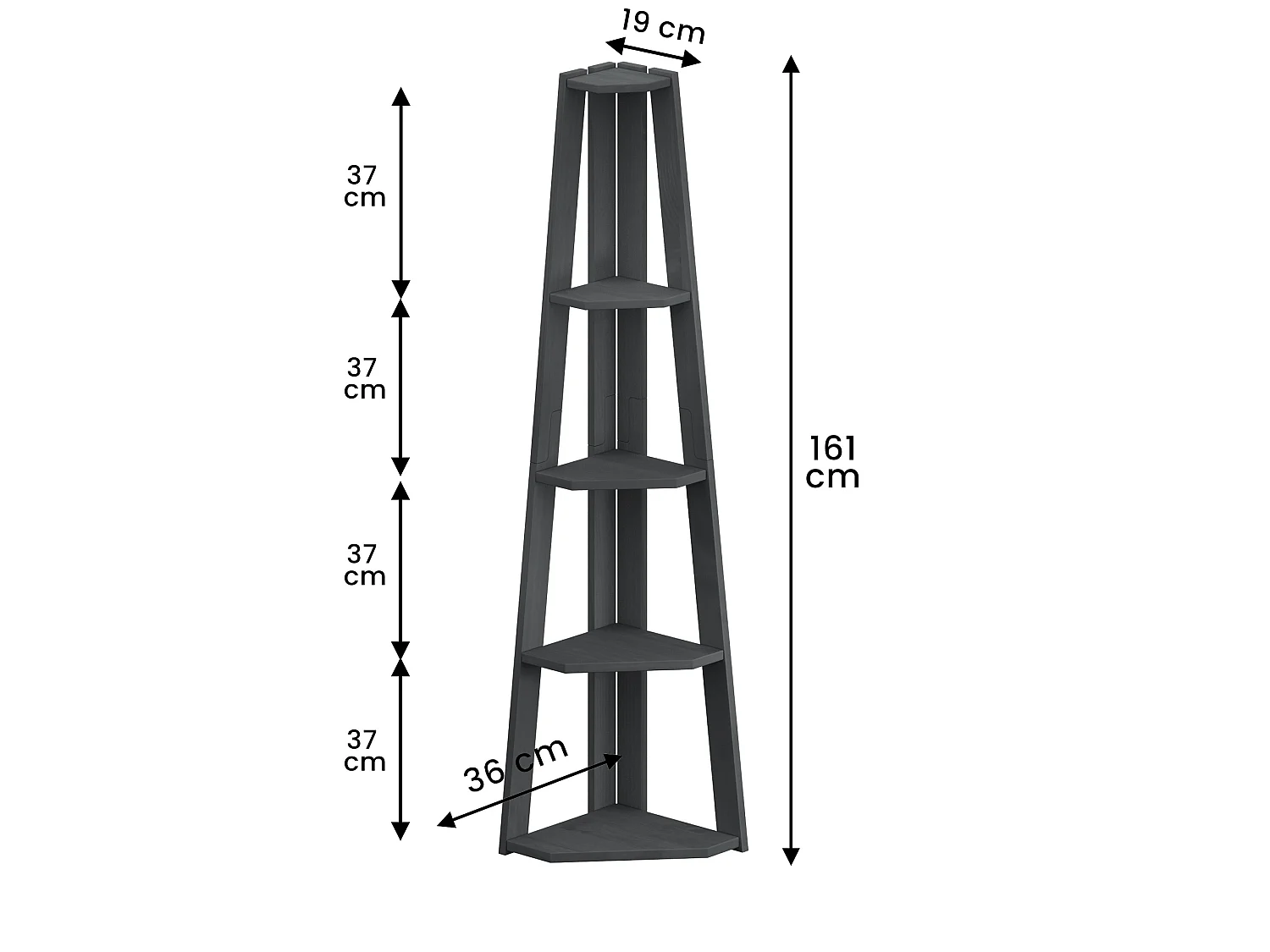 Mercers Furniture Corona Charcoal Corner Ladder Bookcase Open Leaning Shelving Storage Solid Wood Mexican Pine Dark Grey