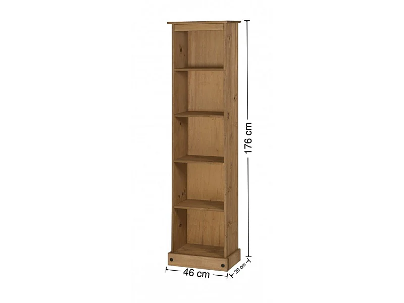 Mercers Furniture Corona Tall Narrow Bookcase Slim Large Display Storage Solid Wood Pine with Mexican Styling Wooden