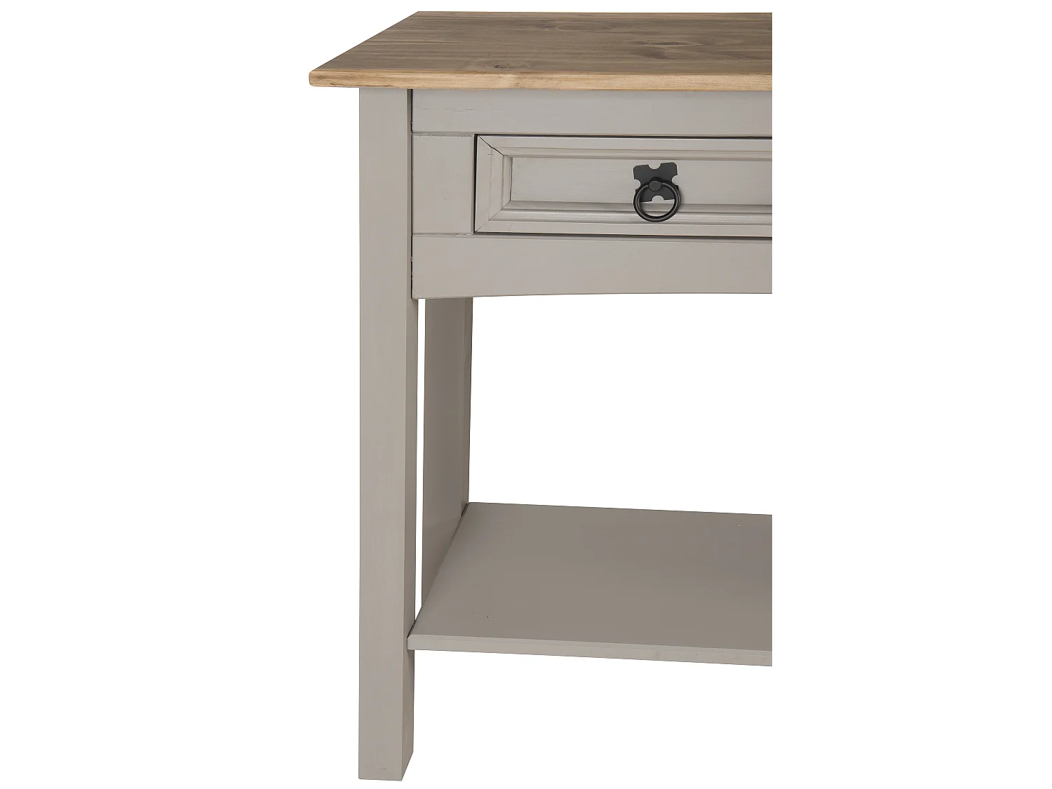 Mercers Furniture Corona Grey Wax 3 Drawer Console Table 1 Shelf Hallway Stand Side Unit Solid Wood Pine Wooden with Mexican Styling