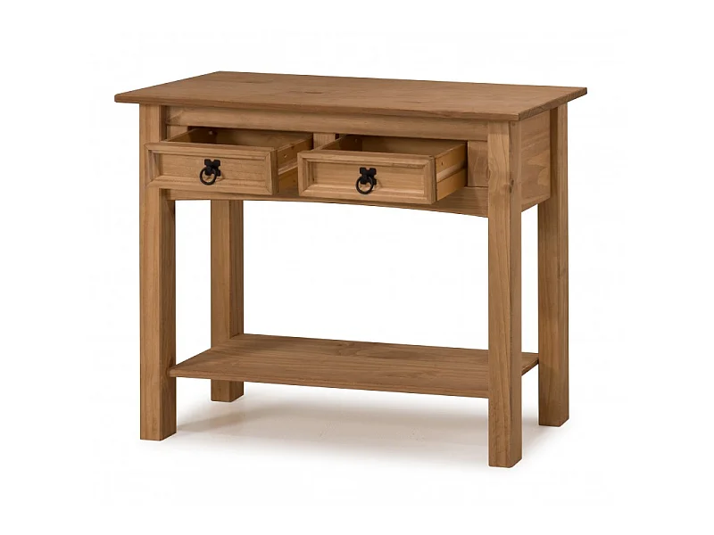 Mercers Furniture Corona 2 Drawer Console Table 1 Shelf Hallway Stand Side Unit Solid Wood Mexican Pine Wooden
