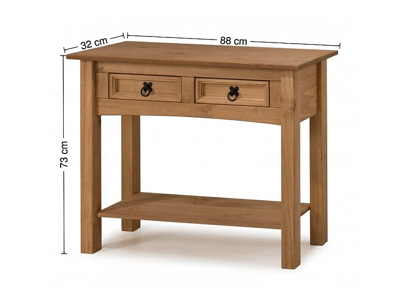 Mercers Furniture Corona 2 Drawer Console Table 1 Shelf Hallway Stand Side Unit Solid Wood Mexican Pine Wooden