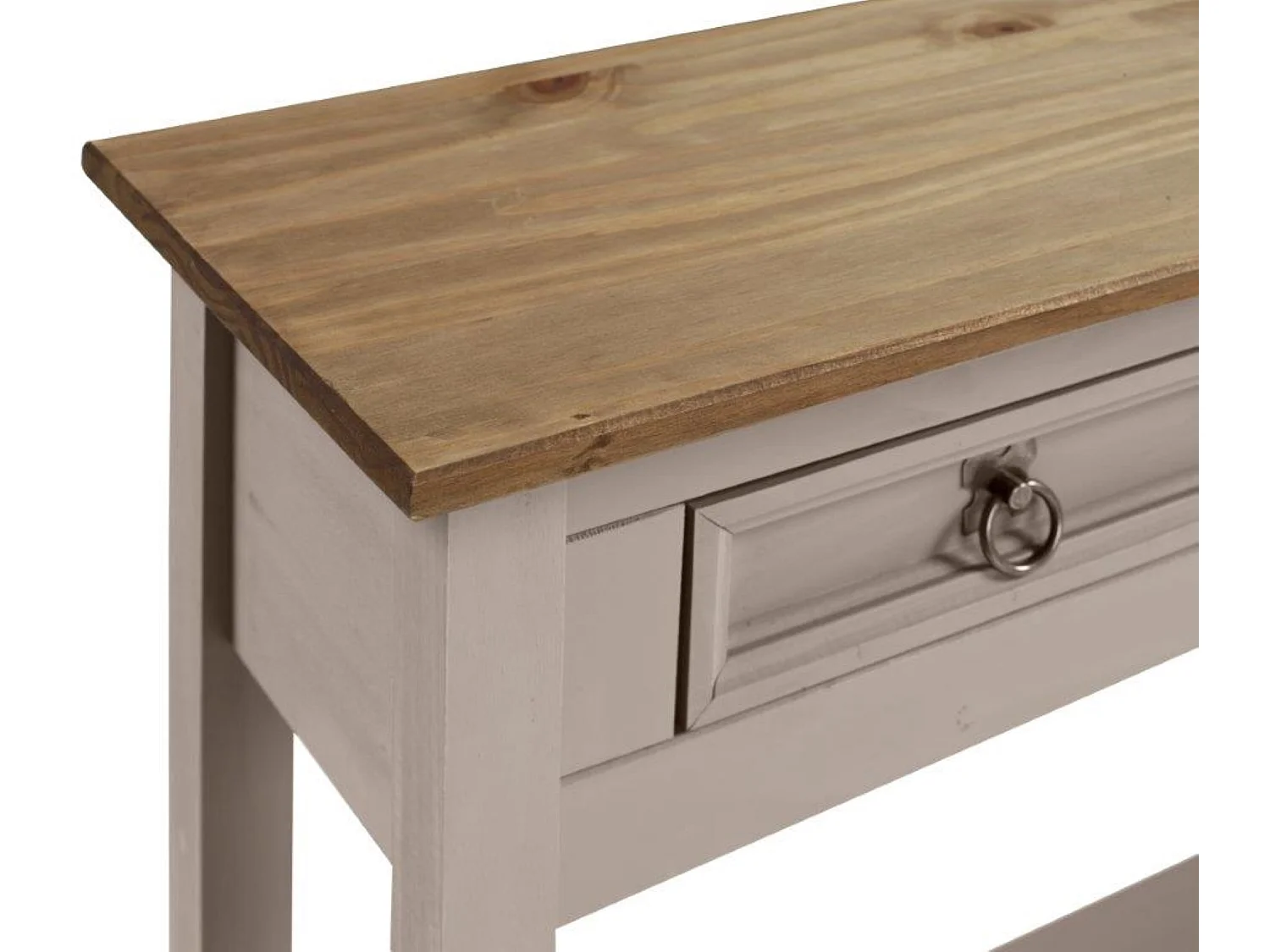 Mercers Furniture Corona 2 Drawer Console Table Grey Wax  1 Shelf Hallway Side Unit Solid Wood Pine Wooden with Mexican Styling